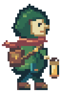 Enlarged transparent hooded river courier sprite